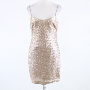 Kay Unger gold spaghetti strap dress 8